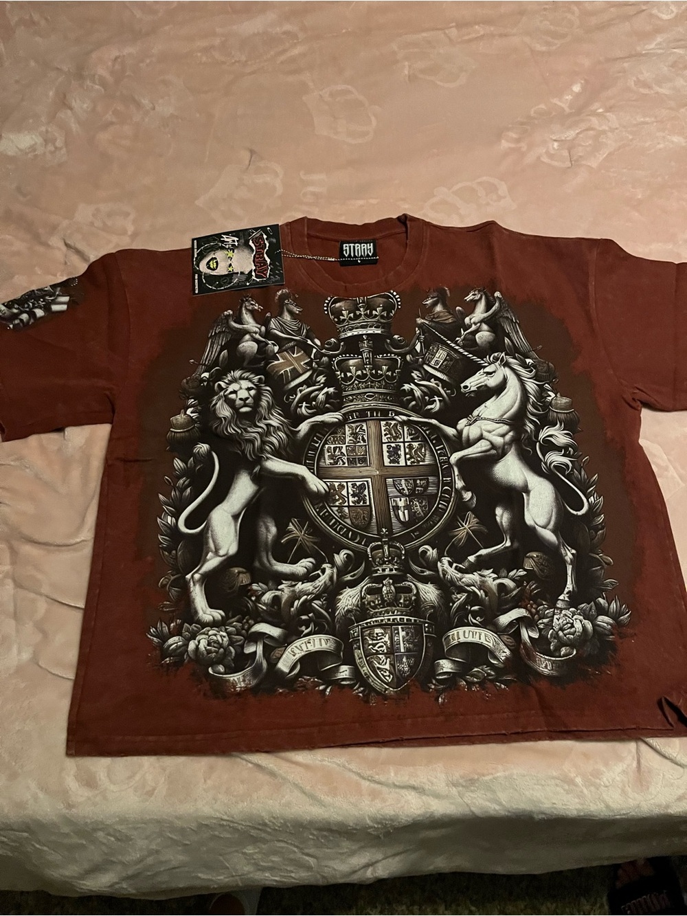 Stray Industries Straw Burgundy Short Sleeve Crest Tee